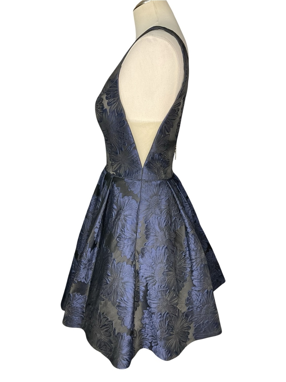 Sherri Hill Navy Blue Floral Jacquard Fit & Flare Cocktail Dress Size 6 - Picture 4 of 7